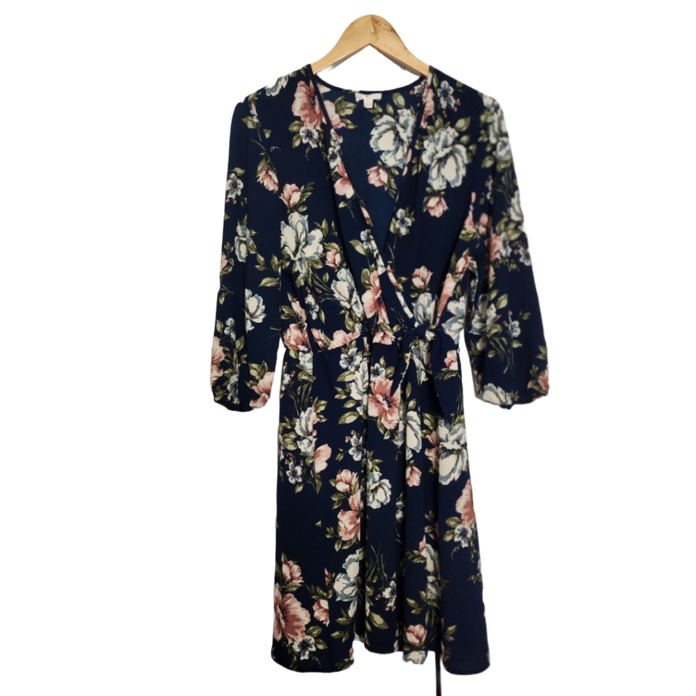 Barbie Charming Charlie Floral Feux Mini Wrap Dress sz Large EUC